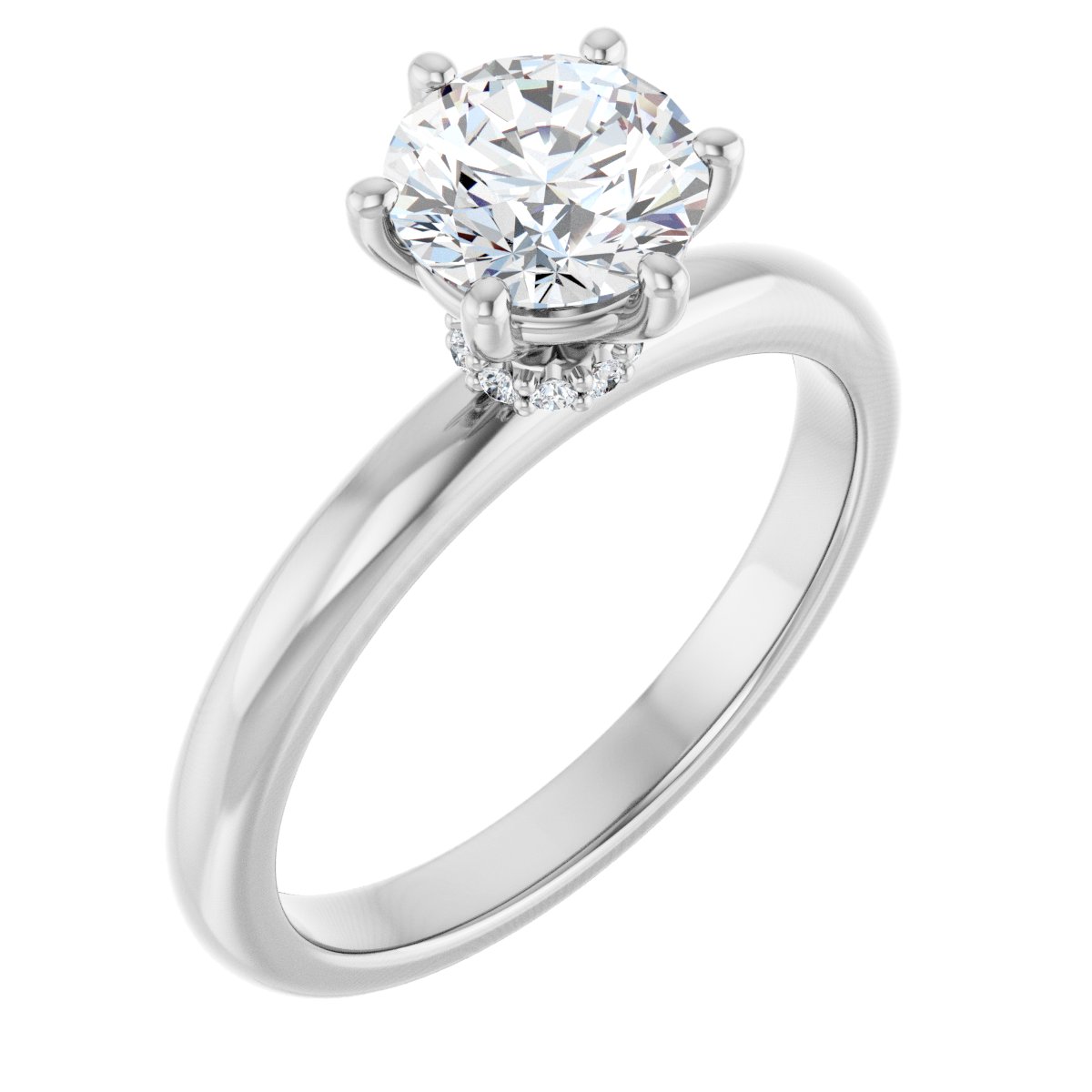 Arienne Platinum 6.5mm Solitaire Round Ring with Diamond Hidden Halo