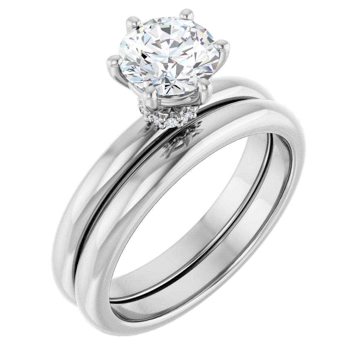 Arienne Platinum 6.5mm Solitaire Round Ring with Diamond Hidden Halo