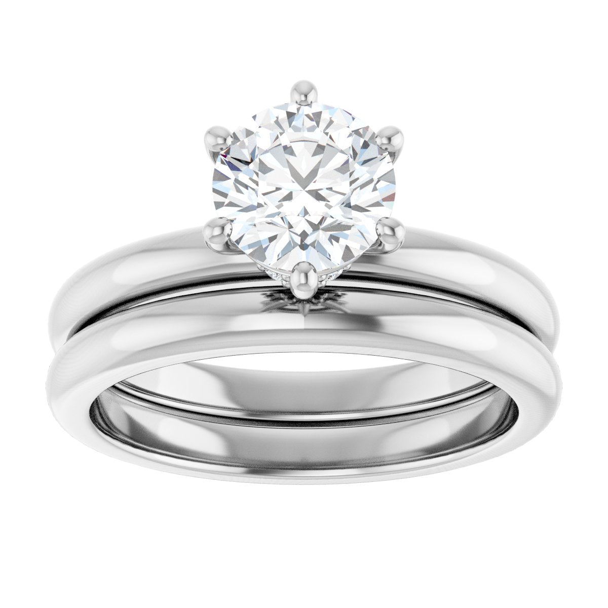 Arienne Platinum 6.5mm Solitaire Round Ring with Diamond Hidden Halo