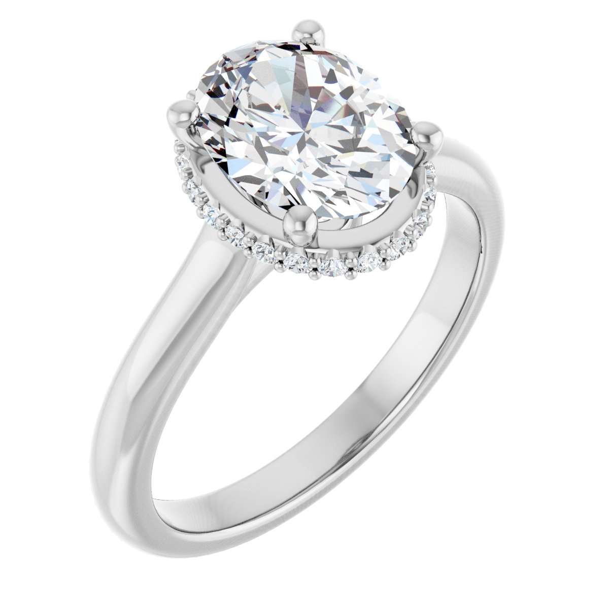 Solara Platinum 9x7mm Oval Solitaire Hidden Halo Ring