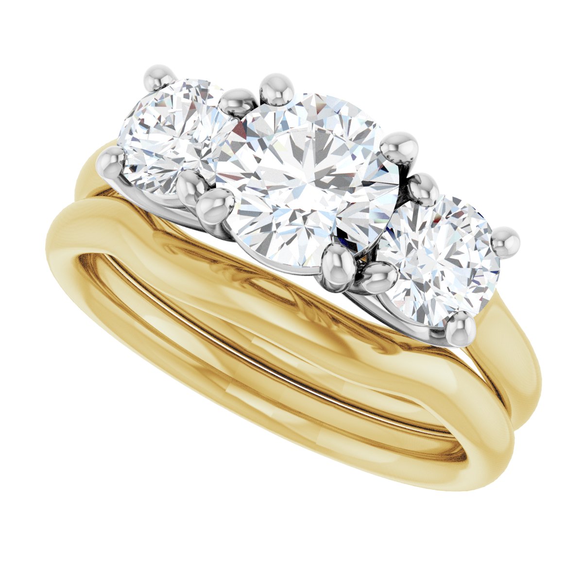 Athena 14k Yellow and White Gold Round Three-Stone Ring