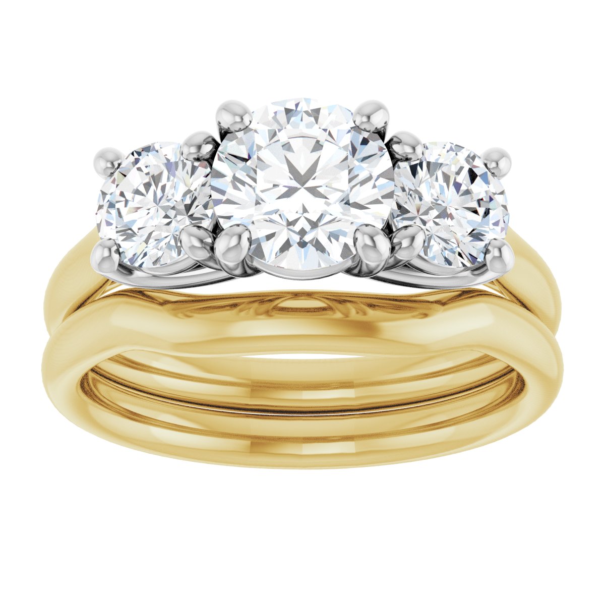 Athena 14k Yellow and White Gold Round Three-Stone Ring