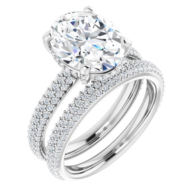 14K White 11x9 mm Oval Engagement Ring Mounting