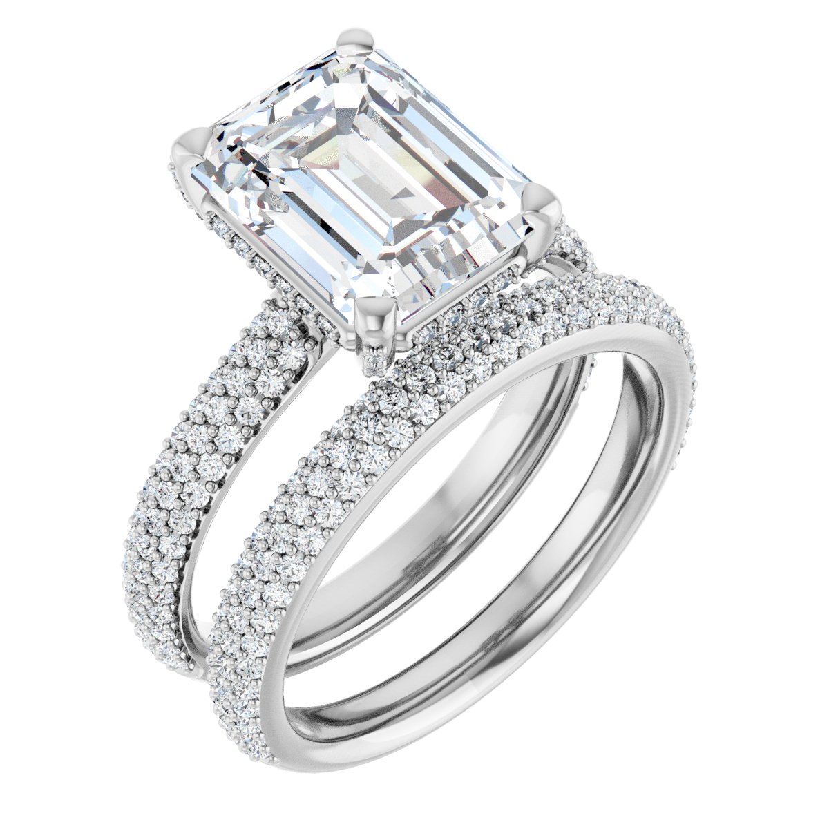 14K White 10x8 mm Emerald Engagement Ring Mounting