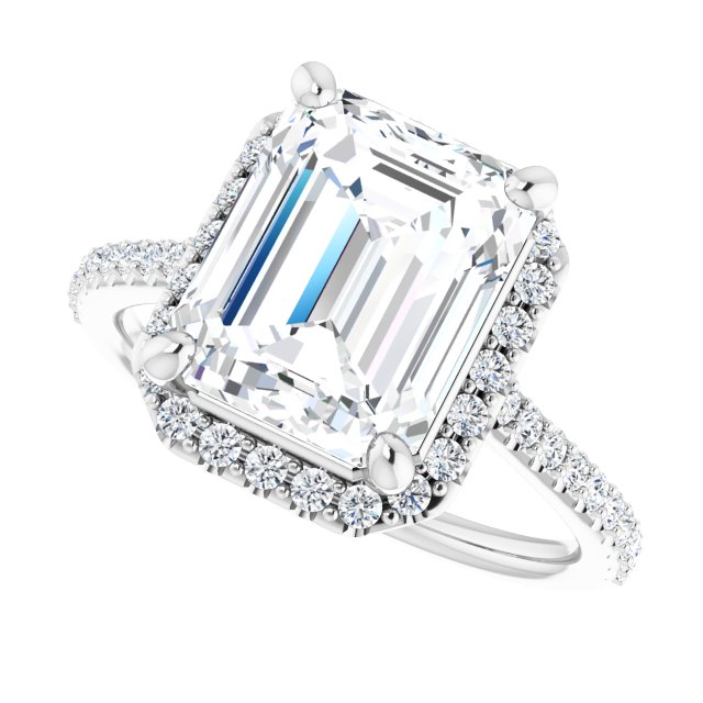 Auralise 14K White 10x8mm Emerald Ring