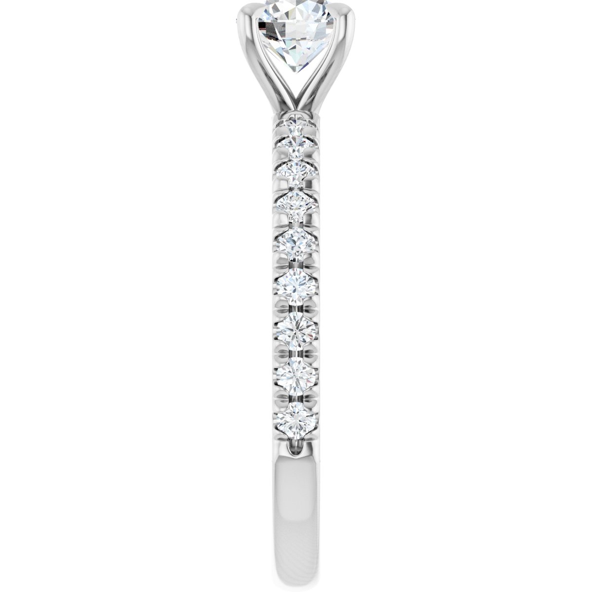 14K White 5.2 mm Round 1/3 CTW Natural Diamond Semi-Set French-Set Engagement Ring