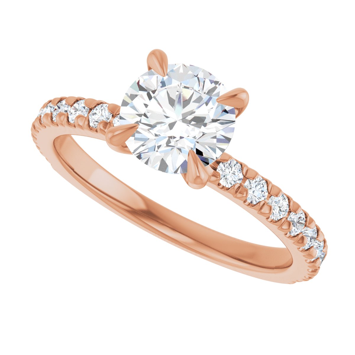 14K Rose 6.5 mm Round French-Set Engagement Ring Mounting