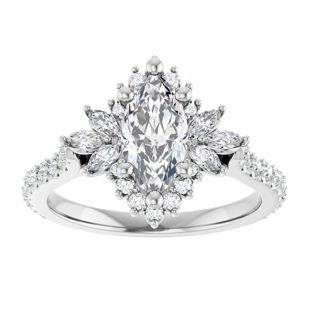 Solenne 14K White 10x5mm Marquise Halo-Style Ring