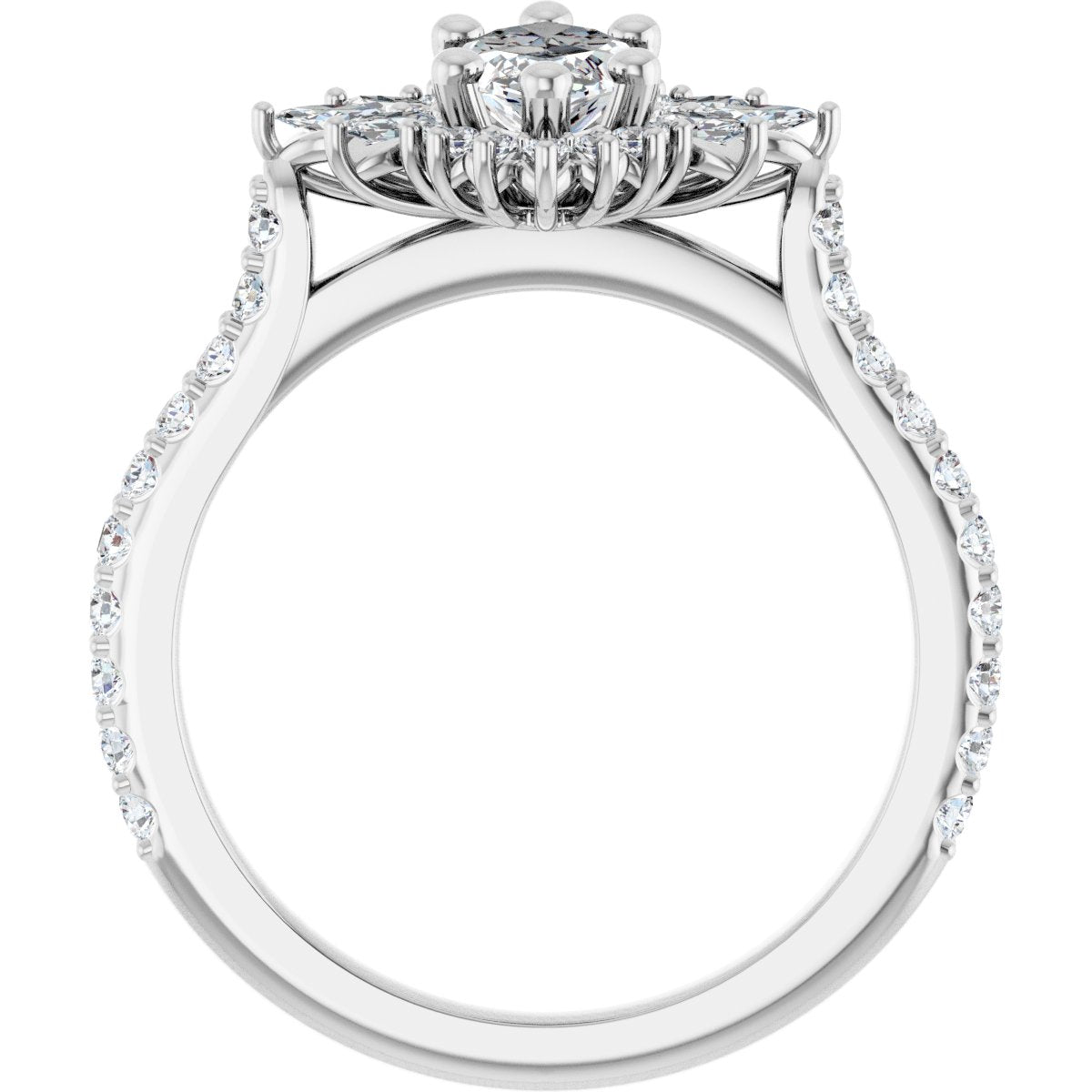 Solenne 14K White 10x5mm Marquise Halo-Style Ring