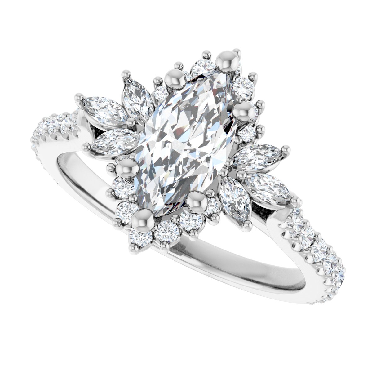 Solenne 14K White 10x5mm Marquise Halo-Style Ring