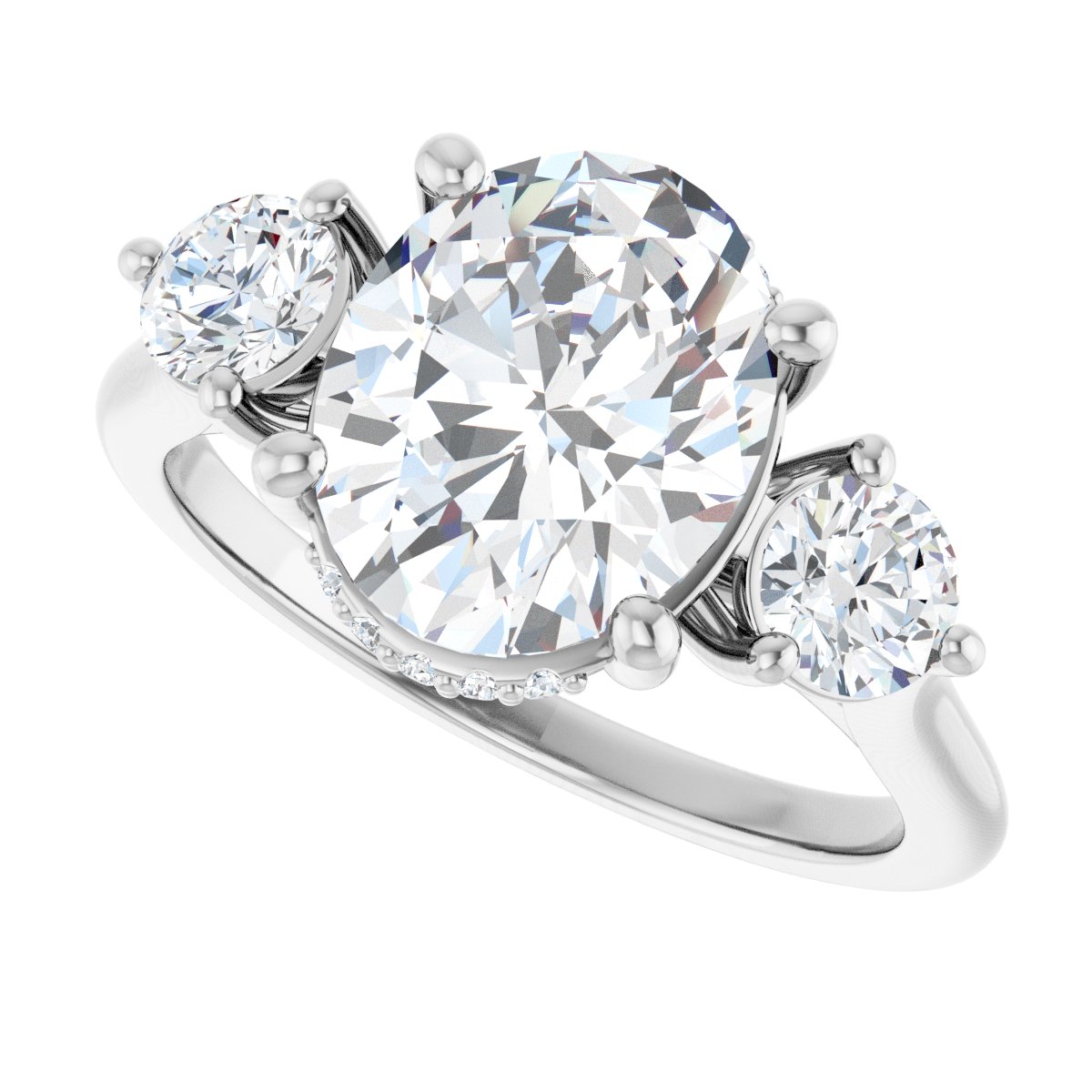 Athena Round 14k White Gold Three-Stone Ring with Diamond Hidden Halo