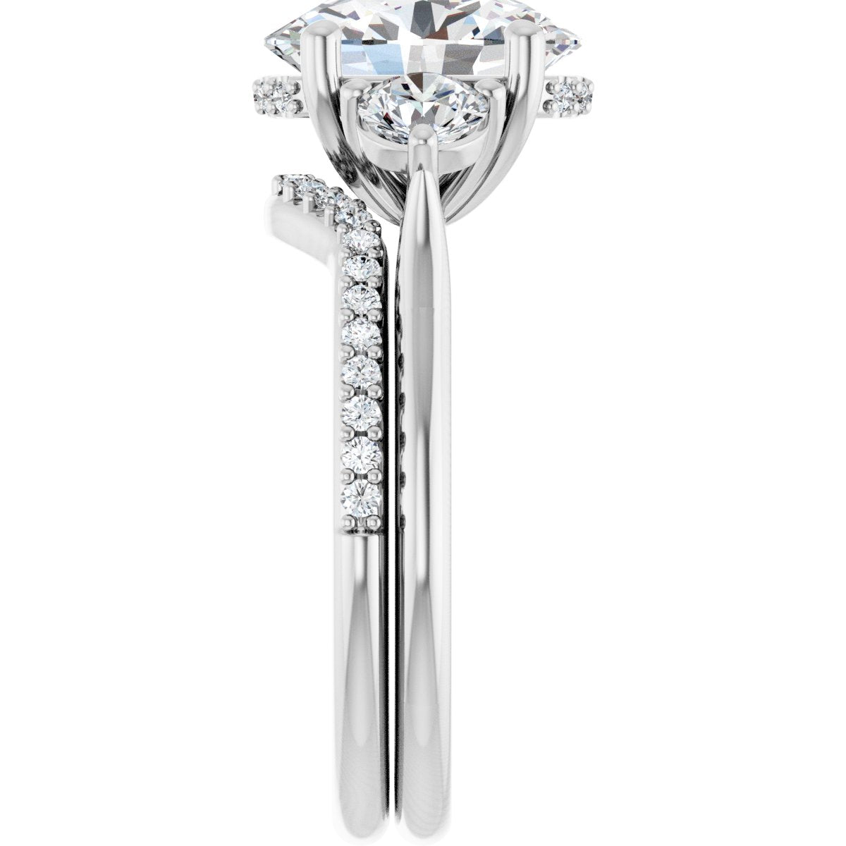 Athena Round 14k White Gold Three-Stone Ring with Diamond Hidden Halo