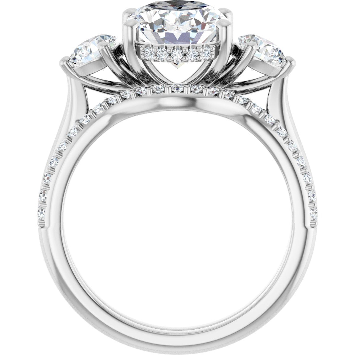 Athena Round 14k White Gold Three-Stone Ring with Diamond Hidden Halo