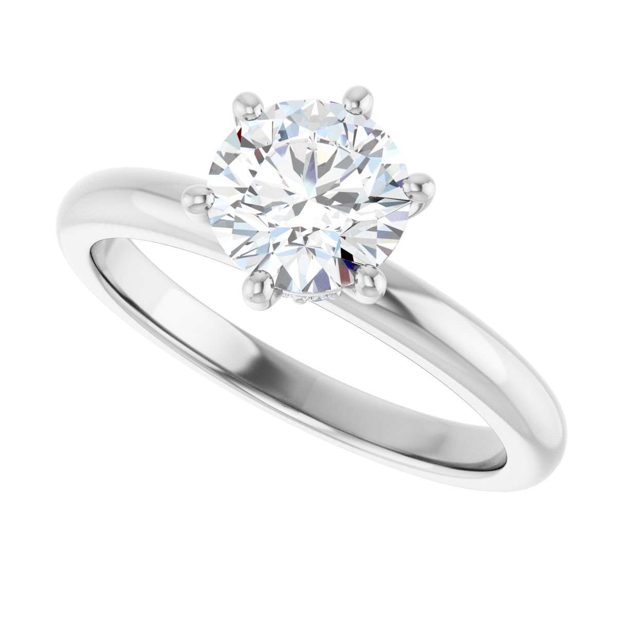 Arienne Platinum 6.5mm Solitaire Round Ring with Diamond Hidden Halo