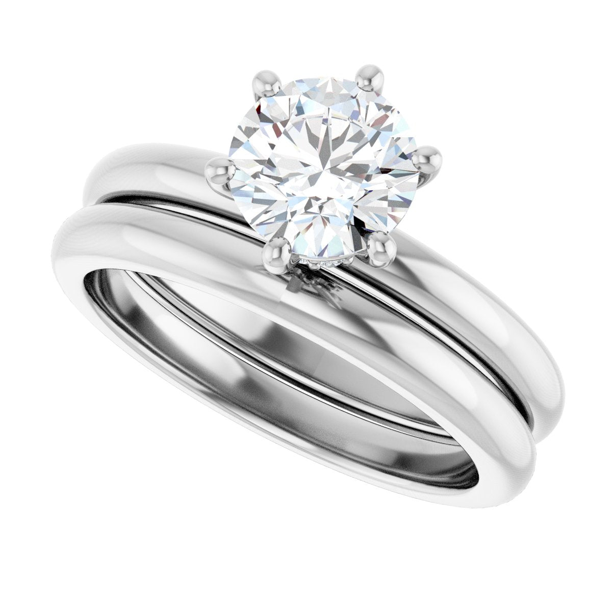 Arienne Platinum 6.5mm Solitaire Round Ring with Diamond Hidden Halo