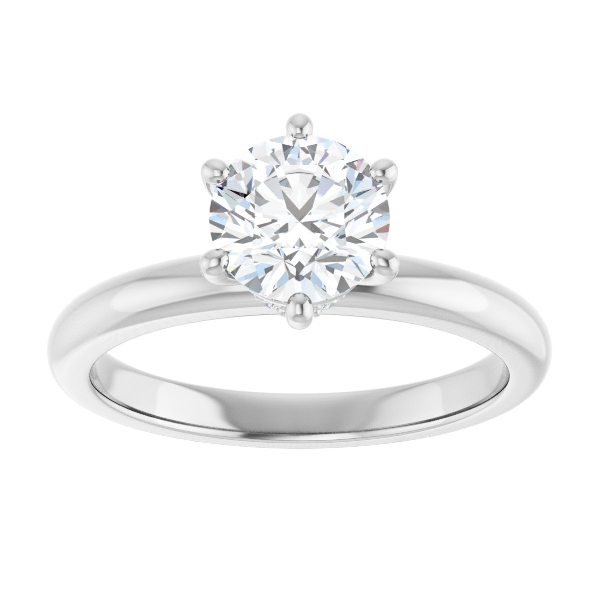 Arienne Platinum 6.5mm Solitaire Round Ring with Diamond Hidden Halo