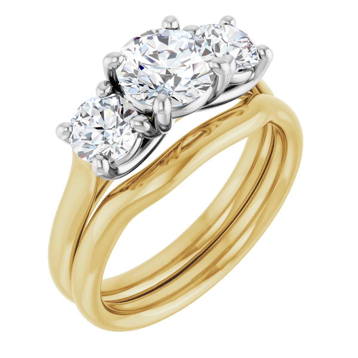 Athena 14k Yellow and White Gold Round Three-Stone Ring