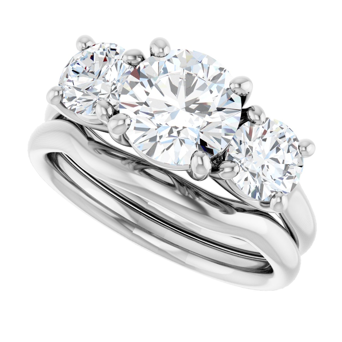 Athena 14k White Gold Round Three-Stone Ring