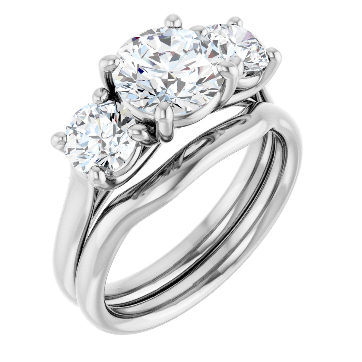 Athena 14k White Gold Round Three-Stone Ring