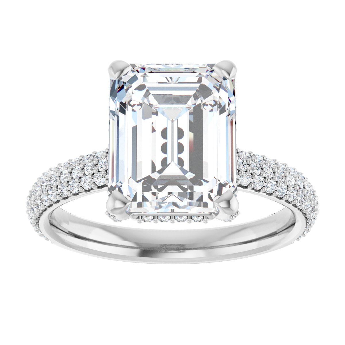 14K White 10x8 mm Emerald Engagement Ring Mounting