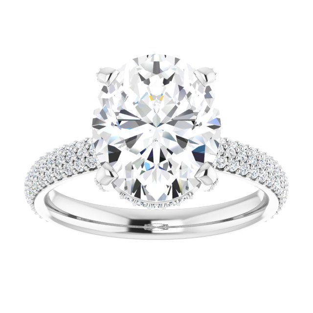 14K White 11x9 mm Oval Engagement Ring Mounting