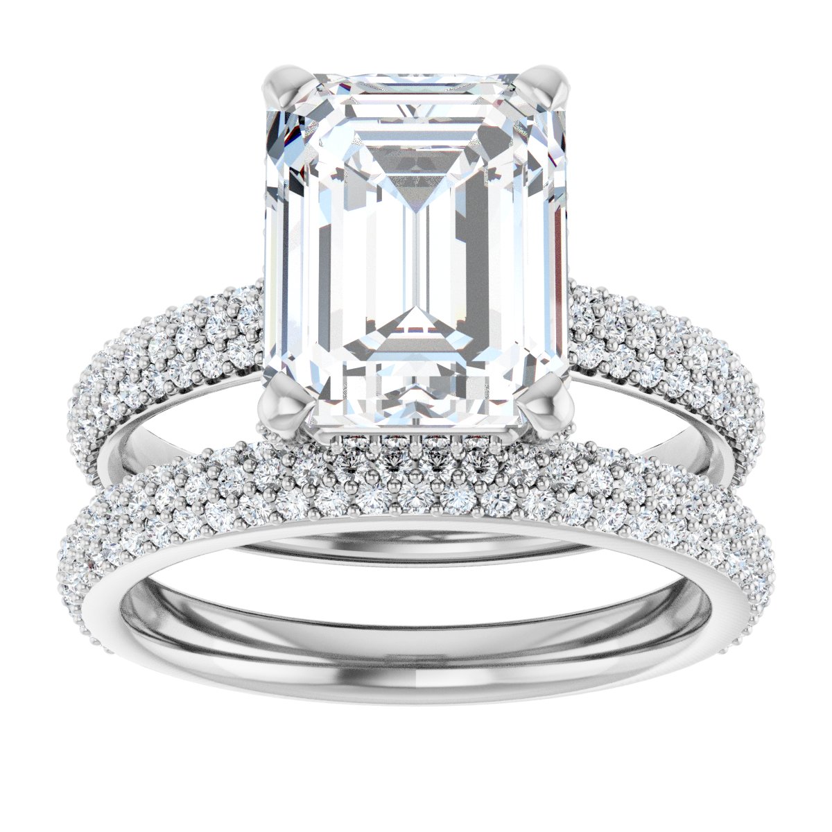 14K White 10x8 mm Emerald Engagement Ring Mounting