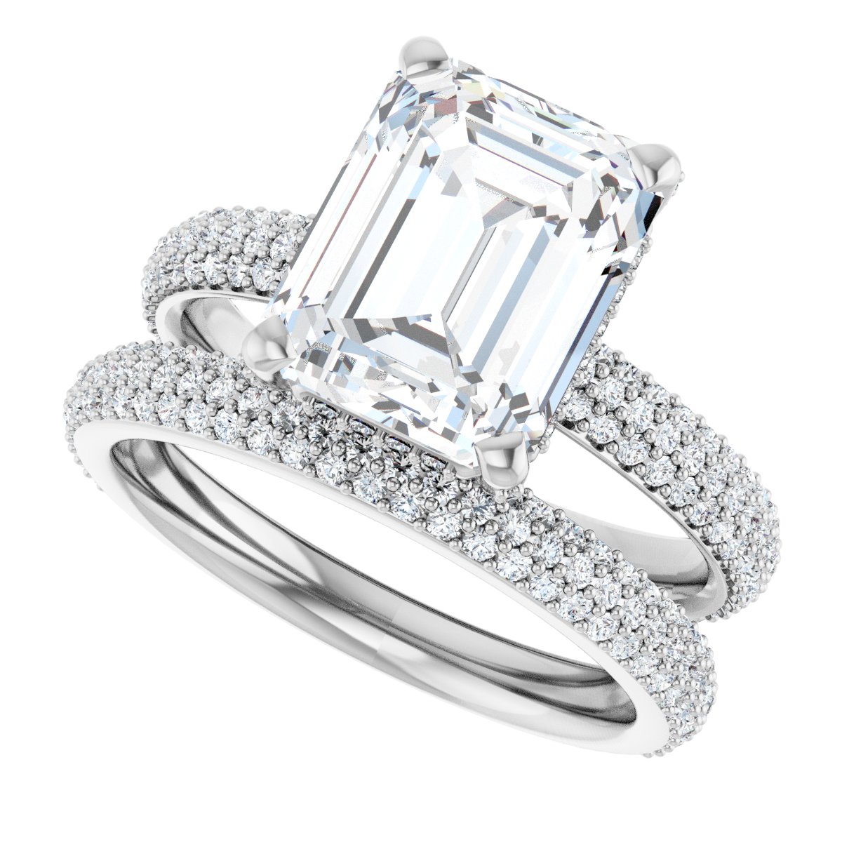 14K White 10x8 mm Emerald Engagement Ring Mounting