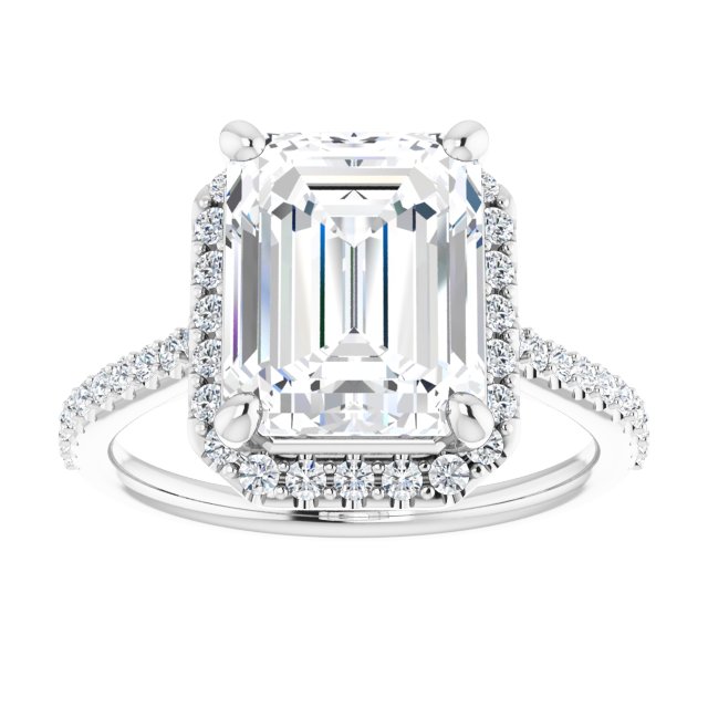 Auralise 14K White 10x8mm Emerald Ring