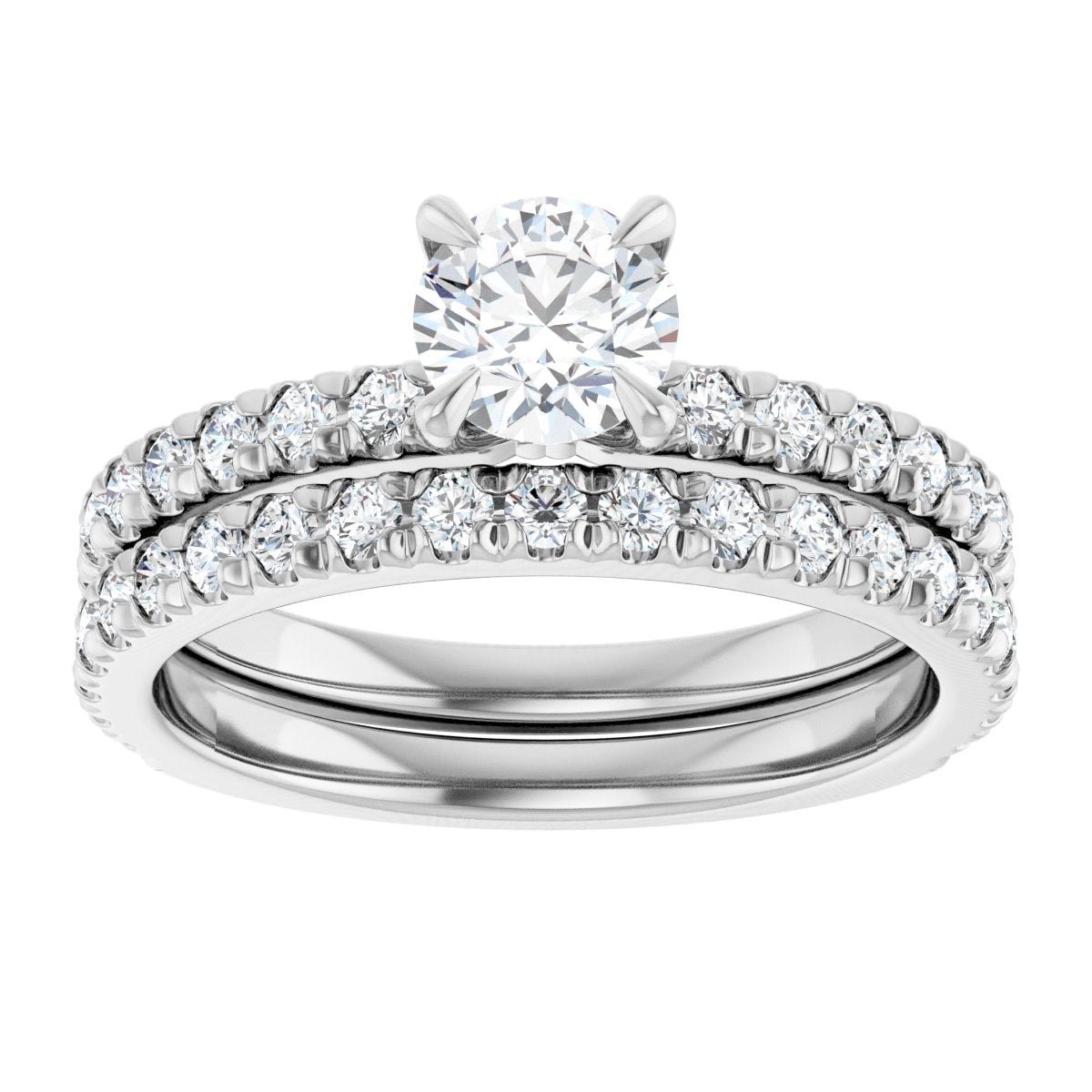 14K White 5.2 mm Round 1/3 CTW Natural Diamond Semi-Set French-Set Engagement Ring