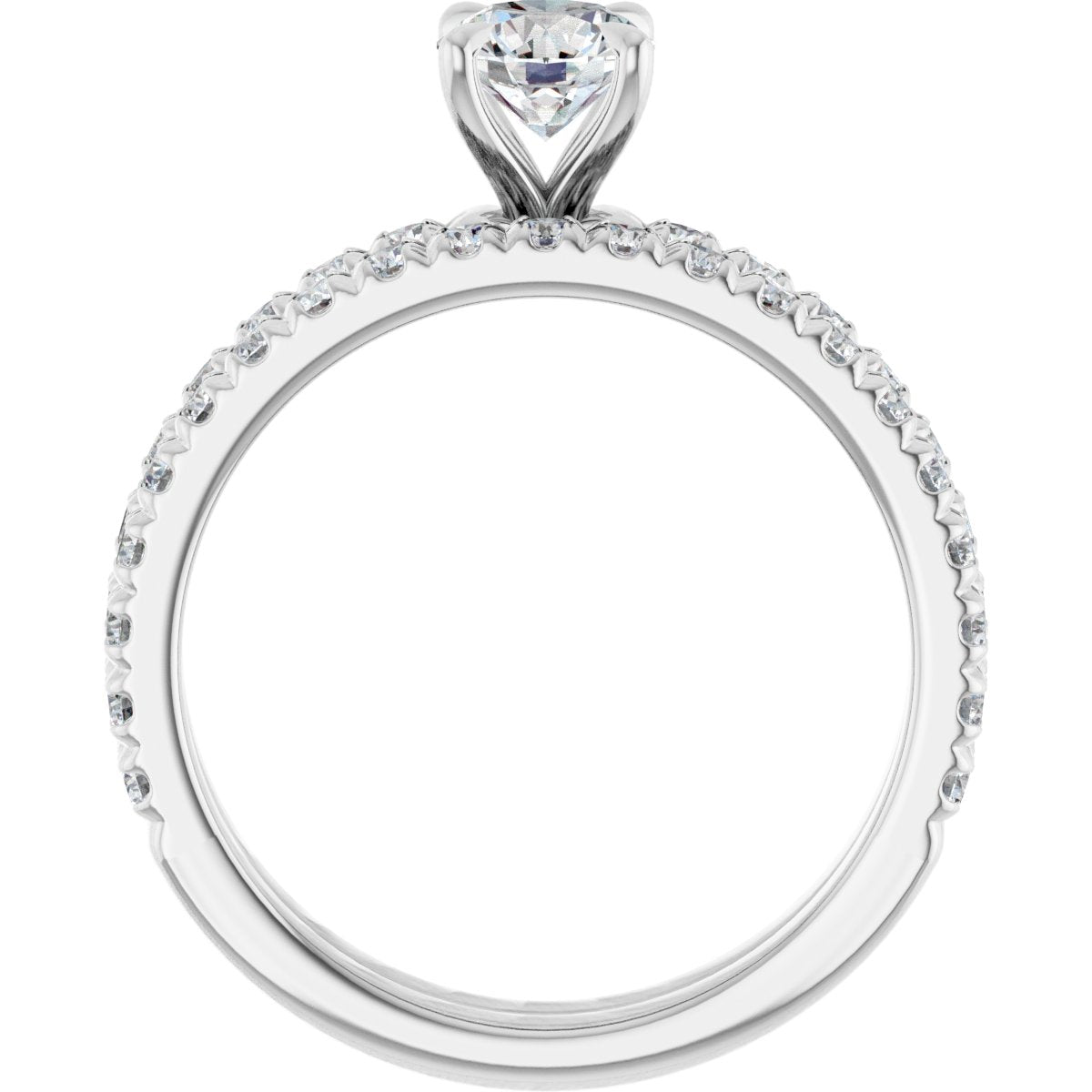 14K White 5.2 mm Round 1/3 CTW Natural Diamond Semi-Set French-Set Engagement Ring