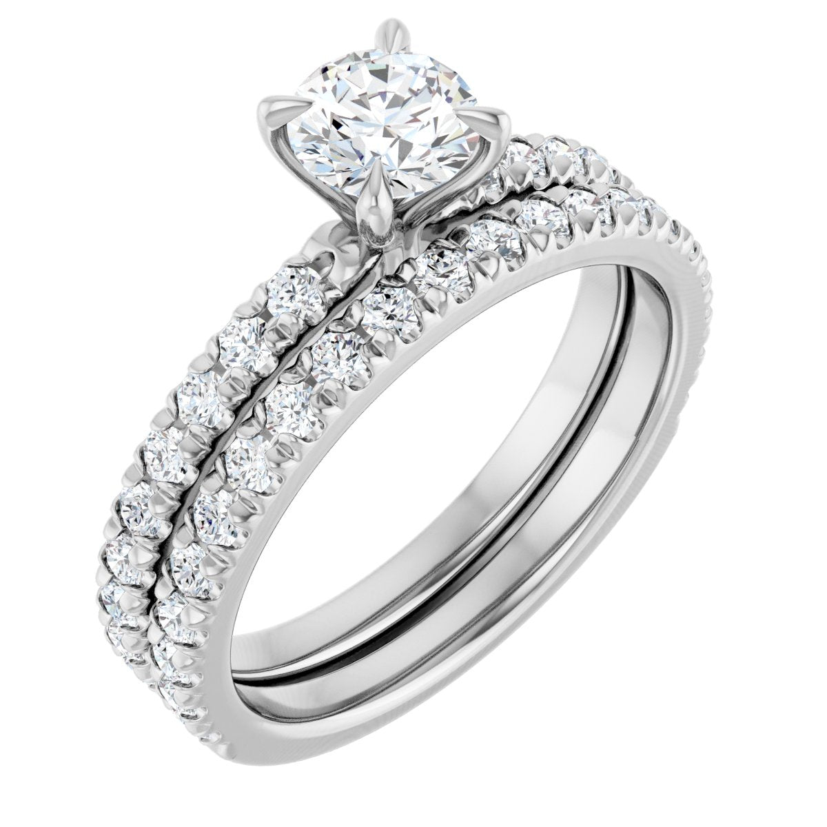 14K White 5.2 mm Round 1/3 CTW Natural Diamond Semi-Set French-Set Engagement Ring