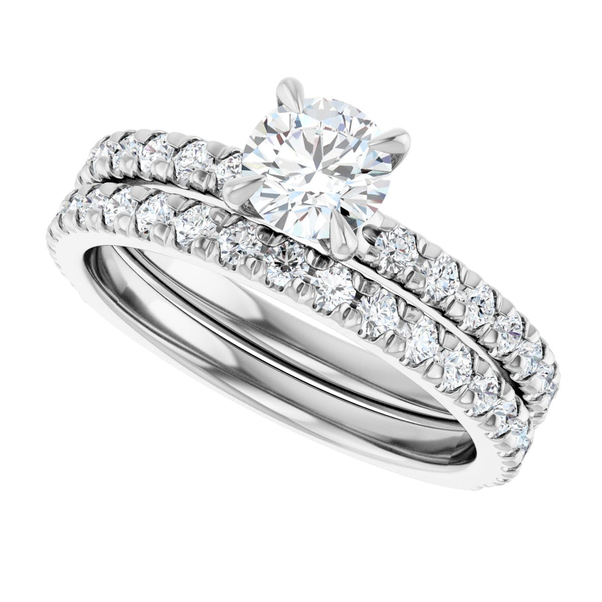 14K White 5.2 mm Round 1/3 CTW Natural Diamond Semi-Set French-Set Engagement Ring