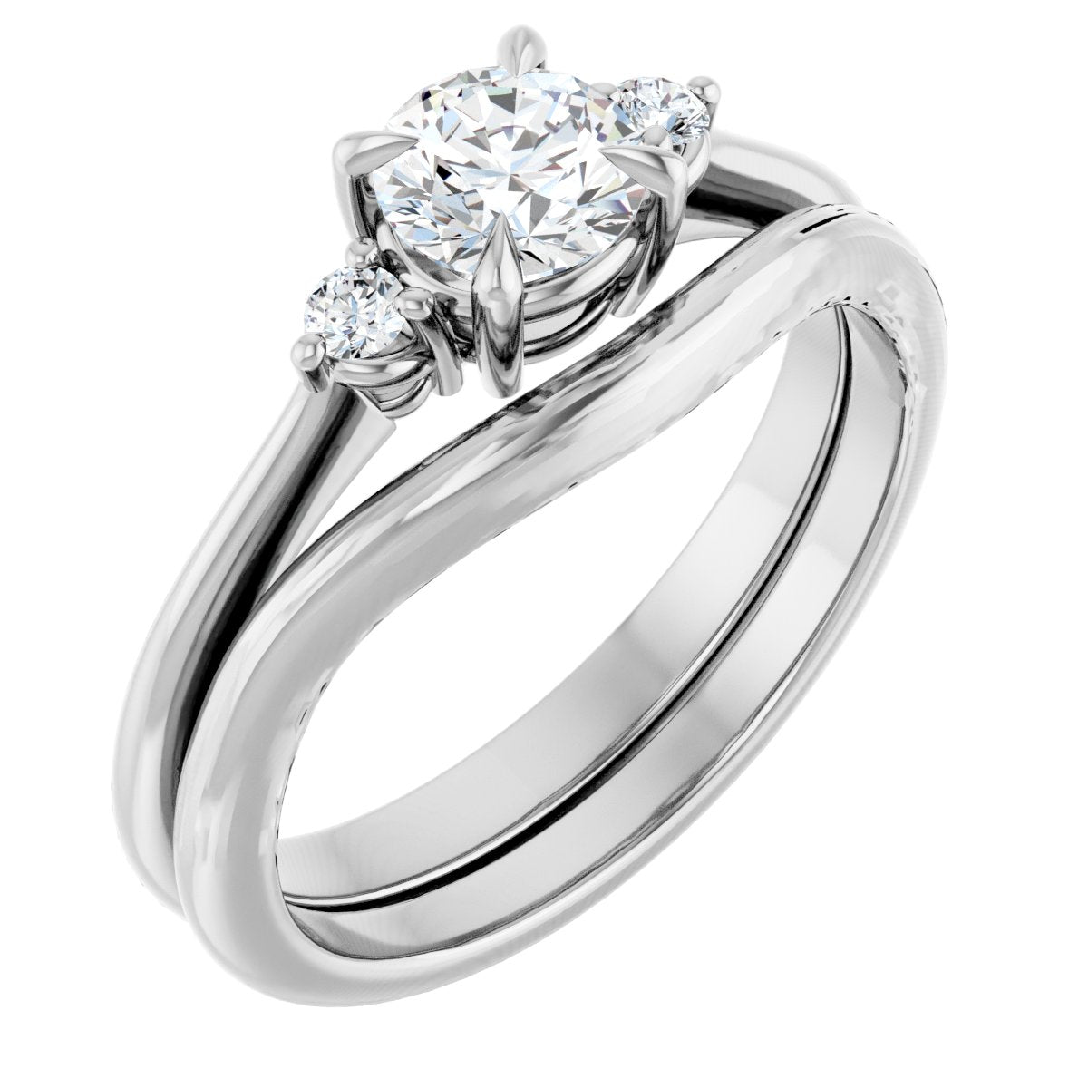 14K White  5.2 mm Round Engagement Ring Mounting