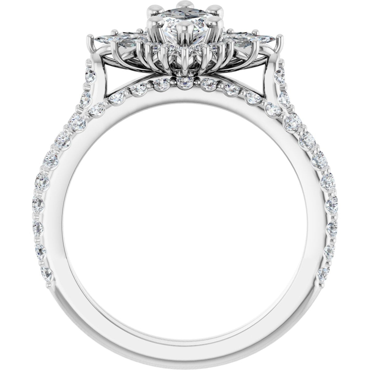 Solenne 14K White 10x5mm Marquise Halo-Style Ring