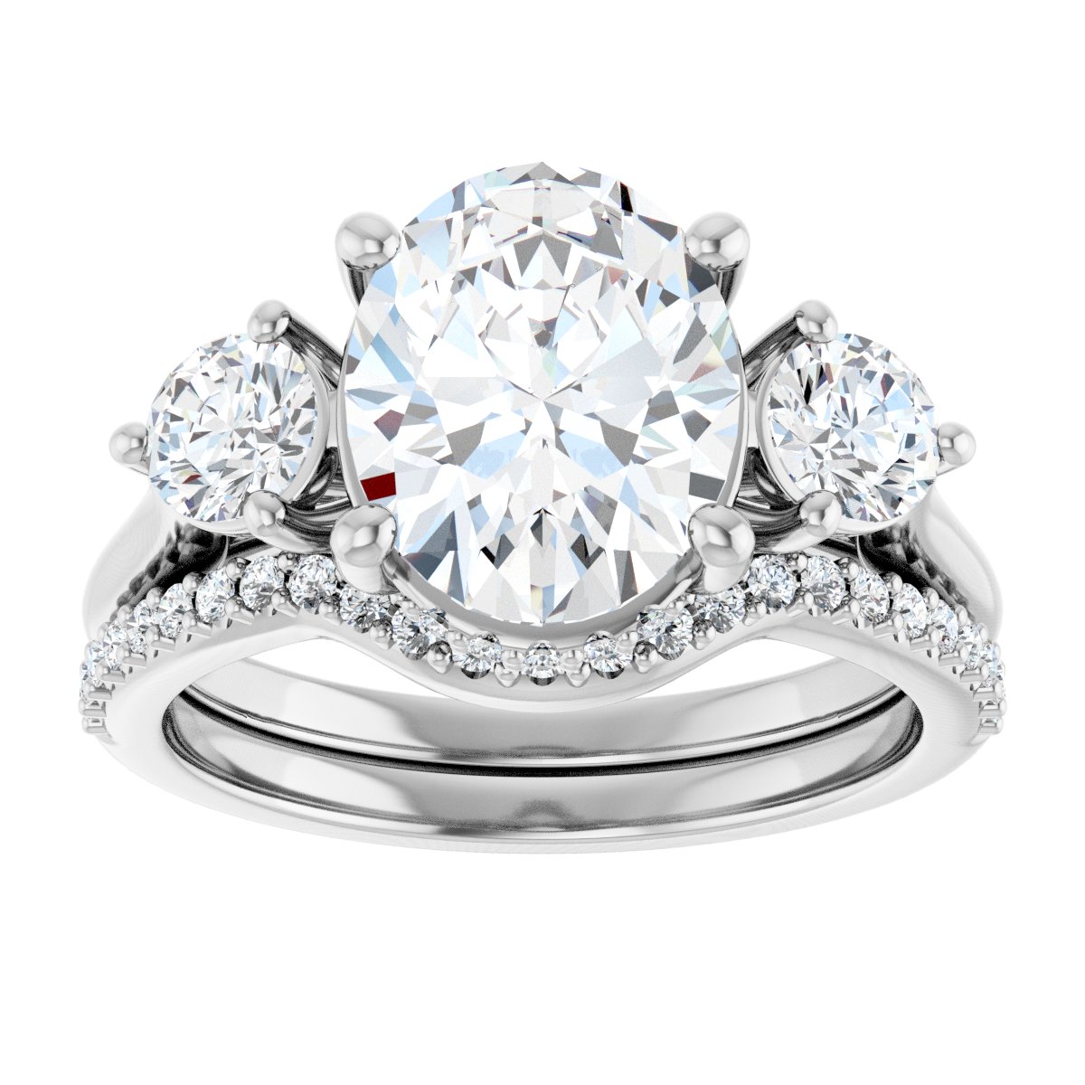 Athena Round 14k White Gold Three-Stone Ring with Diamond Hidden Halo