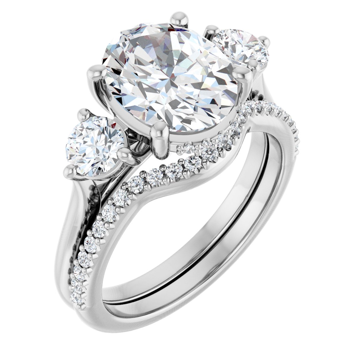 Athena Round 14k White Gold Three-Stone Ring with Diamond Hidden Halo