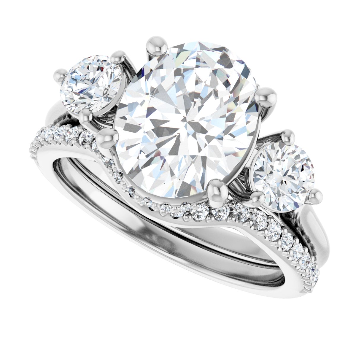 Athena Round 14k White Gold Three-Stone Ring with Diamond Hidden Halo