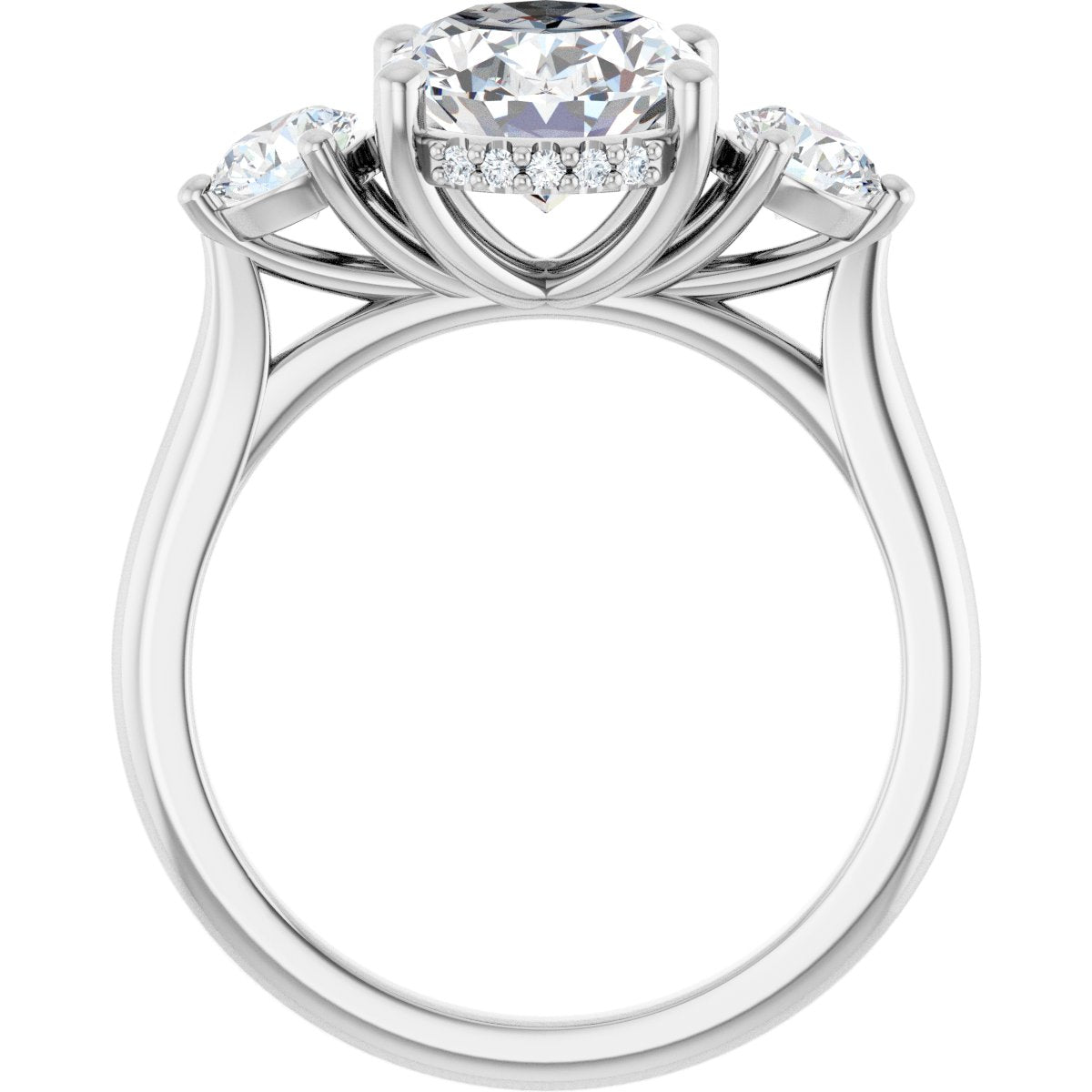 Athena Round 14k White Gold Three-Stone Ring with Diamond Hidden Halo