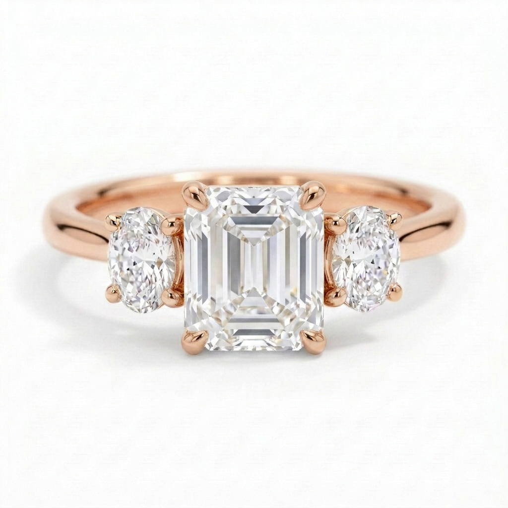 Constance 14k Rose Gold Emerald Engagement Ring shown from the front