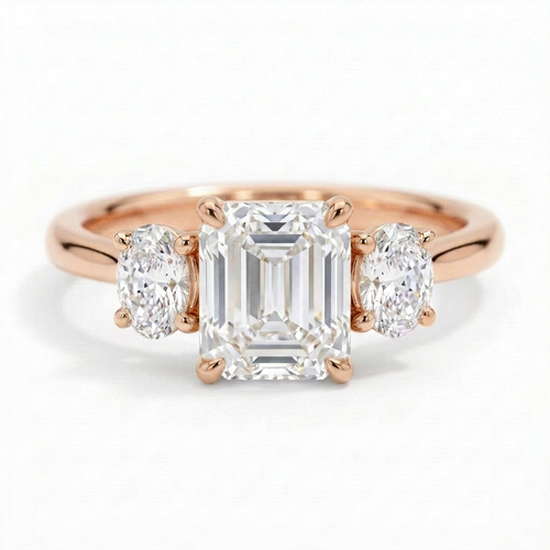 Constance 14k Rose Gold Emerald Engagement Ring shown from the front