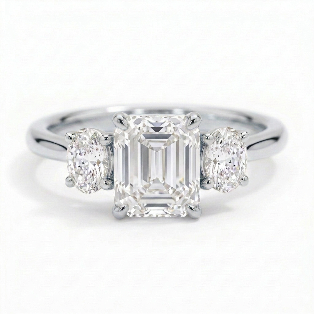 Constance 14k White Gold Emerald Engagement Ring shown from the front