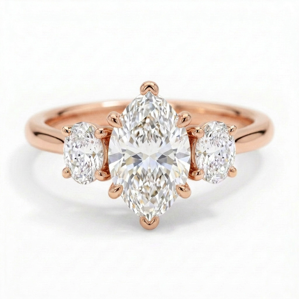 Constance 14k Rose Gold Marquise Engagement Ring shown from the front