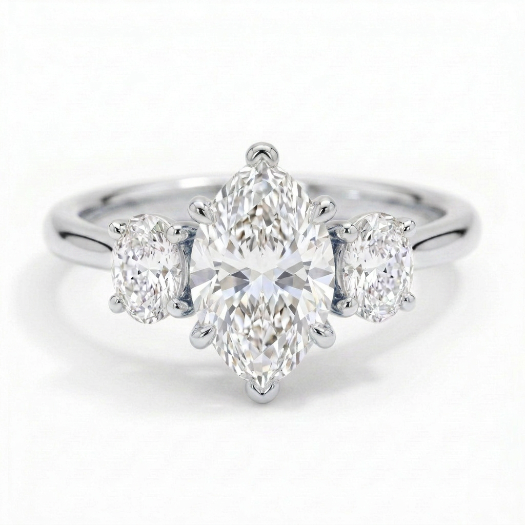 Constance 14k White Gold Marquise Engagement Ring shown from the front