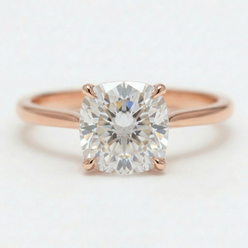 Elara 14k Rose Gold Cushion Engagement Ring shown from the front