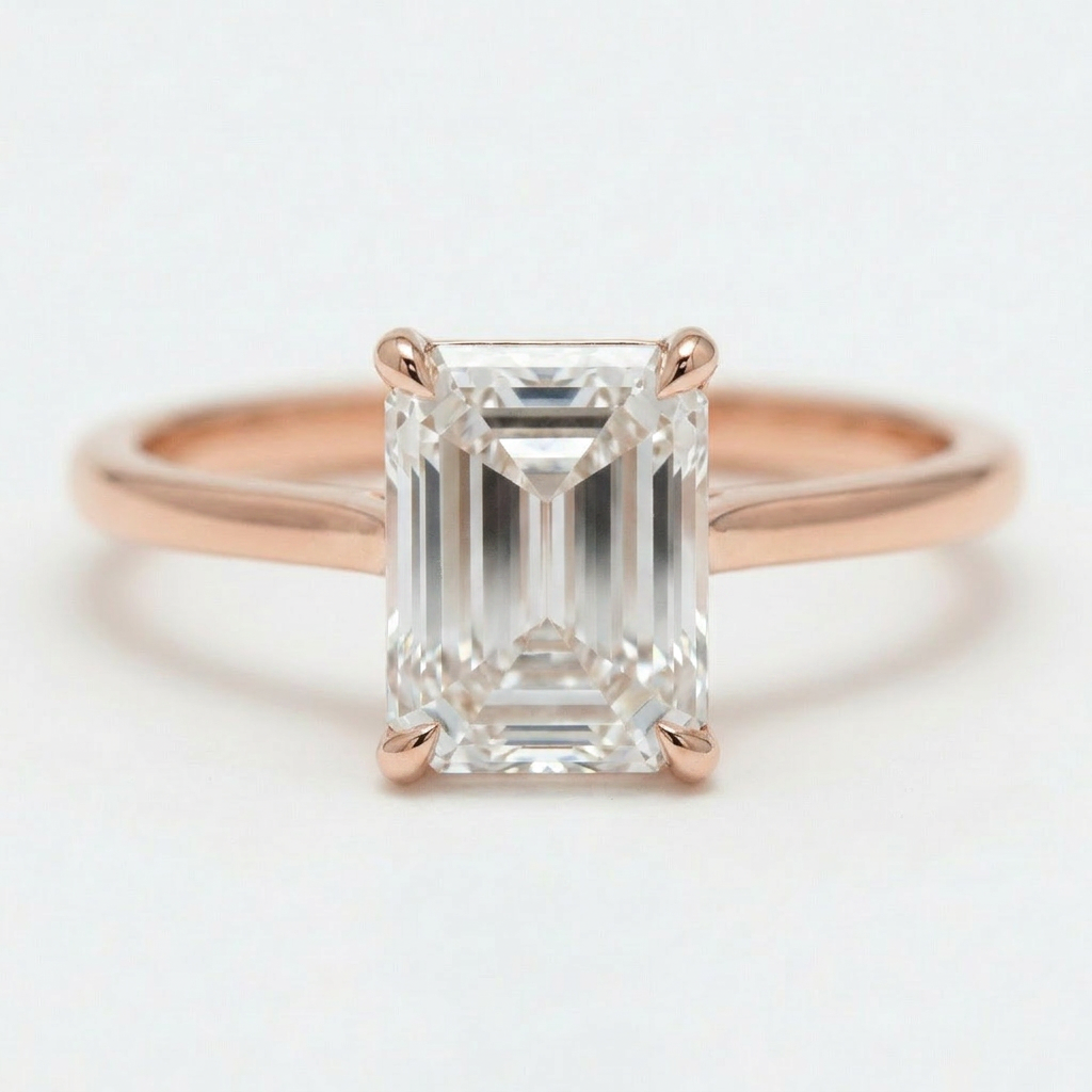 Elara 14k Rose Gold Emerald Engagement Ring shown from the front