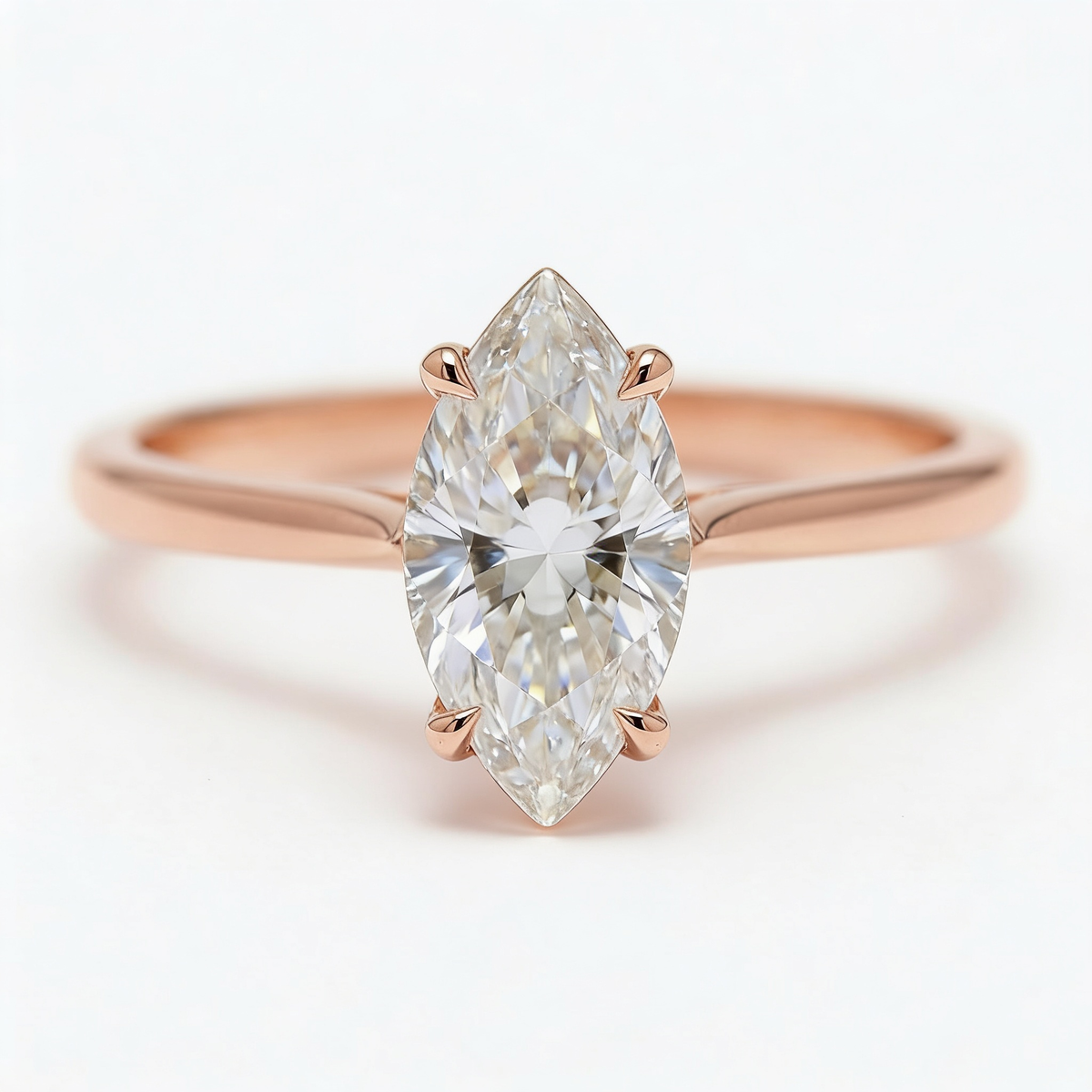 Elara 14k Rose Gold Marquise Engagement Ring shown from the front