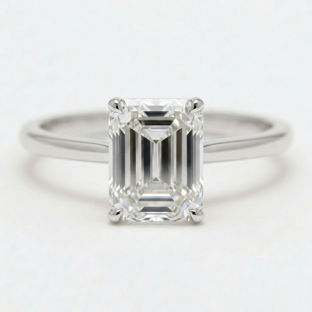 Elodie 14k White Gold Emerald Engagement Ring shown from the front