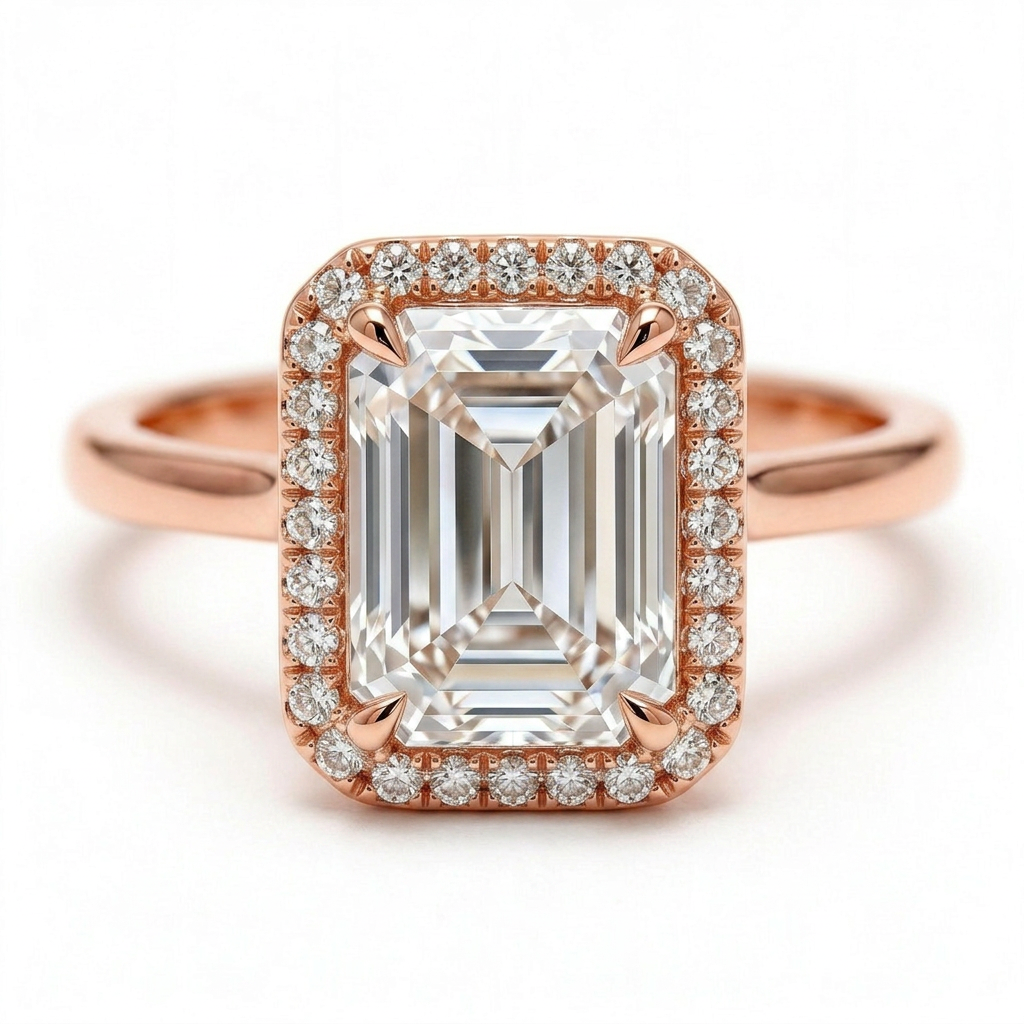 Liora 14k Rose Gold Emerald Engagement Ring shown from the front