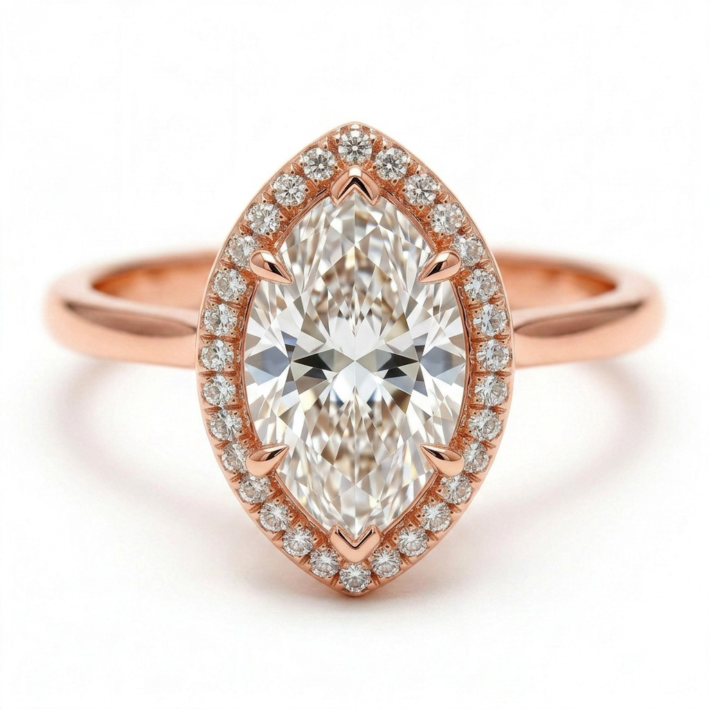 Liora 14k Rose Gold Marquise Engagement Ring shown from the front