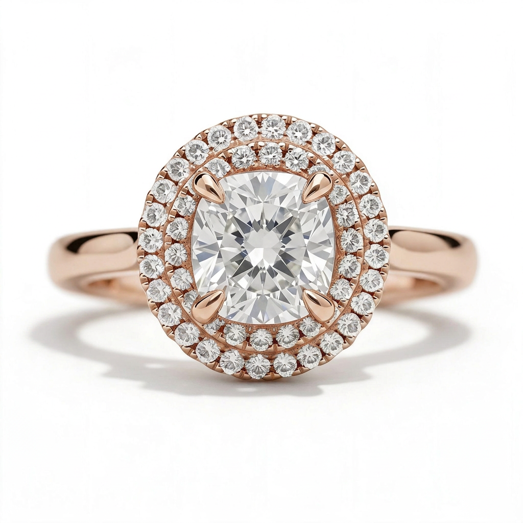 Magnolia 14k Rose Gold Cushion Engagement Ring shown from the front
